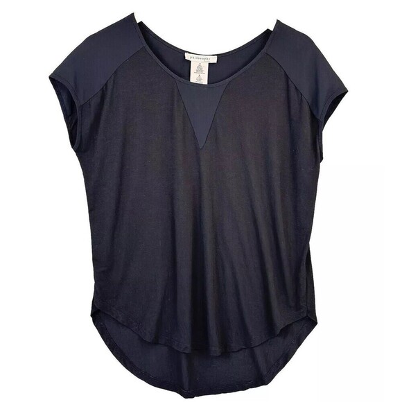 Philosophy Silky Black Top Blouse Cap Dolman Sleeve Scoop Neck Hi-Lo Staple Med - Picture 1 of 8